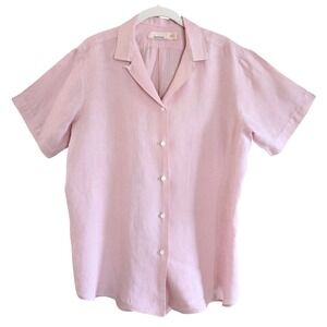 Mark Shale, Women's 100% Linen, Short Sleeve, Button Down Shirt, Pink Size 12